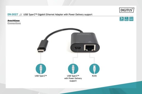 Karta sieciowa przewodowa USB 3.0 Typ C do RJ45 Gigabit Ethernet oraz 1xUSB Typ C z PD 2.0 Karta sieciowa przewodowa USB 3.0 Typ C do RJ45 Gigabit Ethernet oraz 1xUSB Typ C z PD 2.0