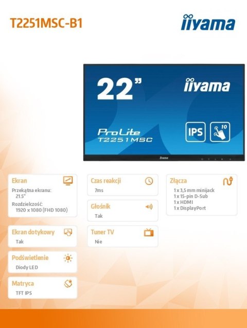Monitor 22 cale T2251MSC-B1 10 PKT.,IPS,HDMI,DP Monitor 22 cale T2251MSC-B1 10 PKT.,IPS,HDMI,DP