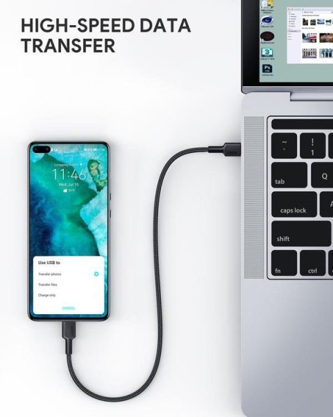 CB-CC03 OEM kabel USB-C - USB-C 0.3m 60W PD 3A 20V nylonowy oplot czarny CB-CC03 OEM kabel USB-C - USB-C 0.3m 60W PD 3A 20V nylonowy oplot czarny