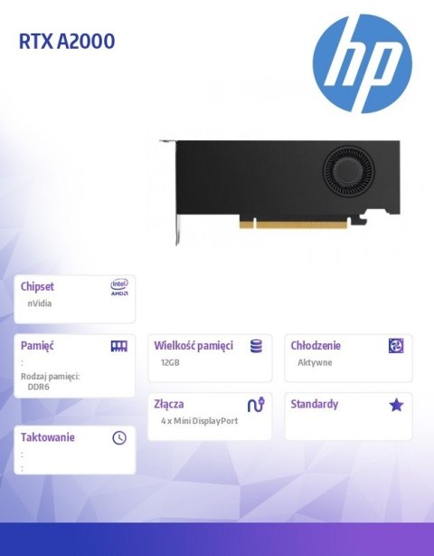 Karta graficzna RTX A2000 12GB 4MDP GFX 5Z7D9AA Karta graficzna RTX A2000 12GB 4MDP GFX 5Z7D9AA