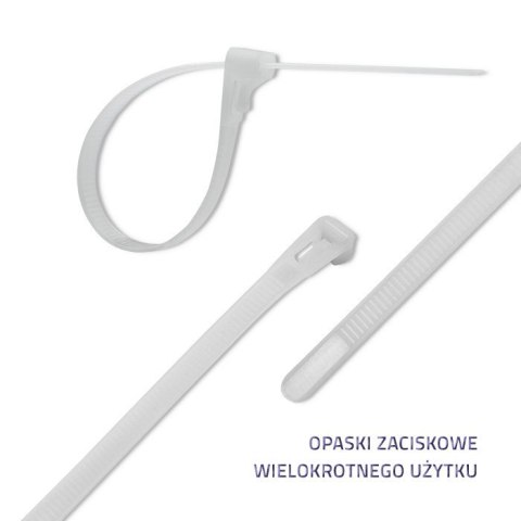 Opaski zaciskowe wielorazowe/trytytki | 7.2*300mm | Nylon UV | Białe