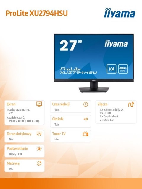 Monitor 27 cali XU2794HSU-B1 VA,FHD,HDMI,DP,USB3.0 Monitor 27 cali XU2794HSU-B1 VA,FHD,HDMI,DP,USB3.0