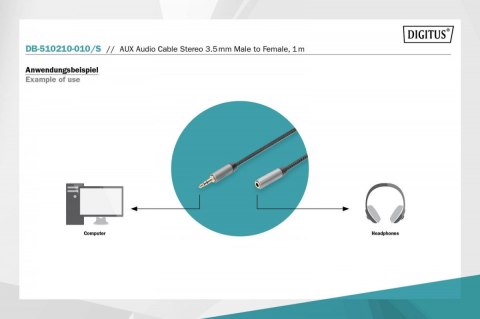 Kabel przedłużający audio MiniJack Stereo Typ 3.5mm/3.5mm M/Ż nylon 1m Kabel przedłużający audio MiniJack Stereo Typ 3.5mm/3.5mm M/Ż nylon 1m