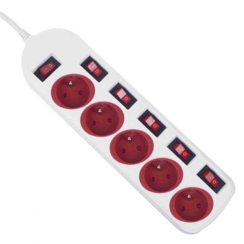 Listwa zasilająca 5 gniazd z włącznikami MCE204 R/W Biało-czerwona Listwa zasilająca 5 gniazd z włącznikami MCE204 R/W Biało-czerwona