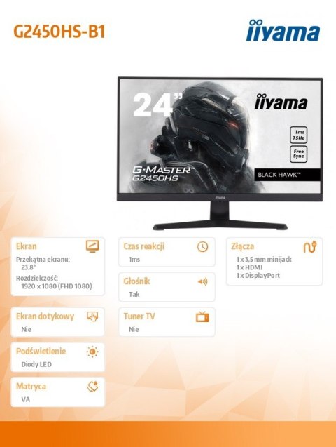 Monitor 23.8 cala G2450HS-B1 VA,FHD,75Hz,1ms,Freesync,HDMI,DP,2x2W Monitor 23.8 cala G2450HS-B1 VA,FHD,75Hz,1ms,Freesync,HDMI,DP,2x2W