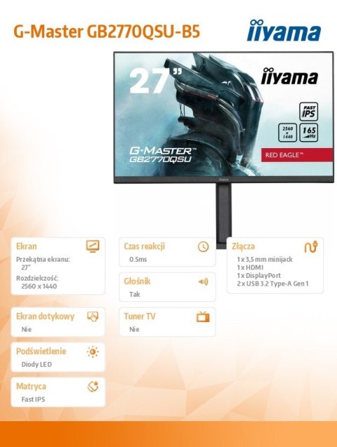 Monitor 27 cali GB2770QSU-B5 0.5ms,IPS,DP,HDMI,165Hz,HAS(150mm) Monitor 27 cali GB2770QSU-B5 0.5ms,IPS,DP,HDMI,165Hz,HAS(150mm)