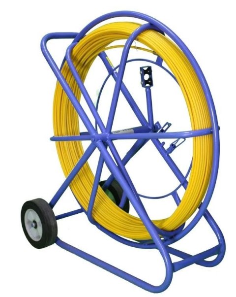 Pilot z włókna szklanego FRP do przeciagania kabli, 11mm, 200m, z kółkami, żółty Pilot z włókna szklanego FRP do przeciagania kabli, 11mm, 200m, z kółkami, żółty