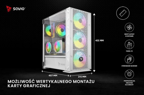 Obudowa komputerowa ARGB Mesh/Glass, Raptor X1 Biała Obudowa komputerowa ARGB Mesh/Glass, Raptor X1 Biała