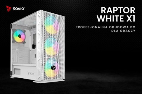 Obudowa komputerowa ARGB Mesh/Glass, Raptor X1 Biała Obudowa komputerowa ARGB Mesh/Glass, Raptor X1 Biała
