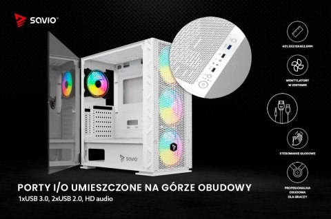 Obudowa komputerowa ARGB Mesh/Glass, Raptor X1 Biała Obudowa komputerowa ARGB Mesh/Glass, Raptor X1 Biała