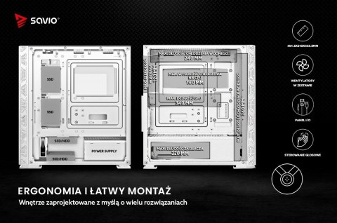 Obudowa komputerowa ARGB Mesh/Glass, Raptor X1 Biała Obudowa komputerowa ARGB Mesh/Glass, Raptor X1 Biała