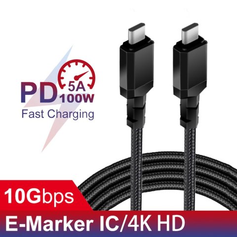 Kabel 2x USB-C 100W 1m wspierajacy PD przesyl danych do 10Gbps MCE491 Czarny Kabel 2x USB-C 100W 1m wspierajacy PD przesyl danych do 10Gbps MCE491 Czarny