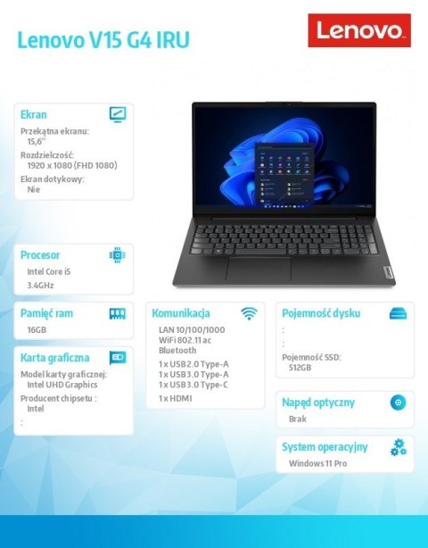 Laptop V15 G4 83A1009LPB W11Pro i5-13420H/16GB/512GB/INT/15.6 FHD/Business Black/3YRS OS