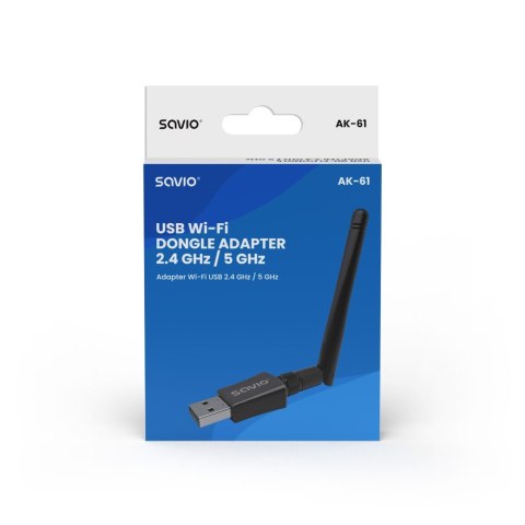 Karta sieciowa adapter Wi-Fi USB, 2.4 GHz / 5 GHz, 433 Mbps, AK-61 Karta sieciowa adapter Wi-Fi USB, 2.4 GHz / 5 GHz, 433 Mbps, AK-61