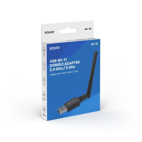 Karta sieciowa adapter Wi-Fi USB, 2.4 GHz / 5 GHz, 433 Mbps, AK-61 Karta sieciowa adapter Wi-Fi USB, 2.4 GHz / 5 GHz, 433 Mbps, AK-61