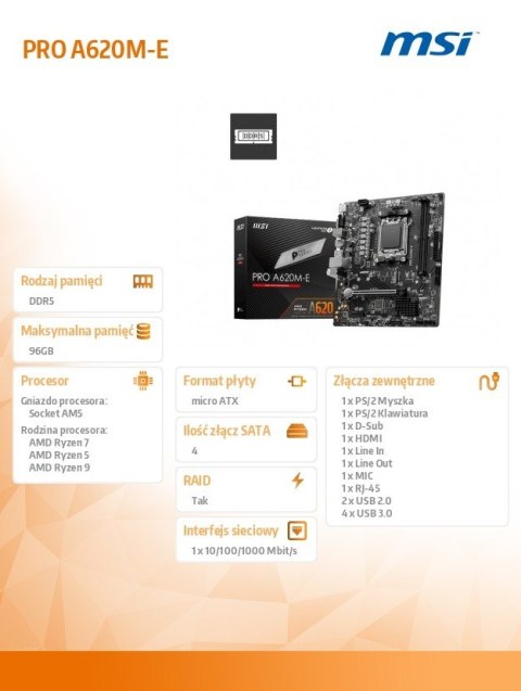 Płyta główna PRO A620M-E AM5 2DDR5 HDMI/M2 mATX