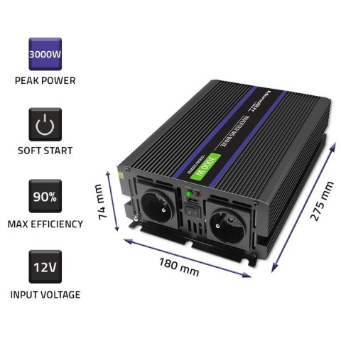 Przetwornica napięcia Monolith 3000 MS Wave | 12V na 230V | 1500/3000W | USB Przetwornica napięcia Monolith 3000 MS Wave | 12V na 230V | 1500/3000W | USB