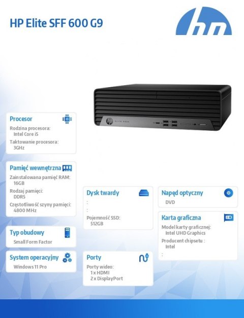 Komputer 600 G9 SFF i5-12500 512/16/W11P 6U4Q0EA