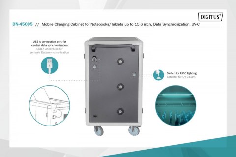 Szafa mobilna na kółkach do ładowania notebooków/tabletów do 15,6" z UV-C i synchronizacją danych Szafa mobilna na kółkach do ładowania notebooków/tabletów do 15,6" z UV-C i synchronizacją danych