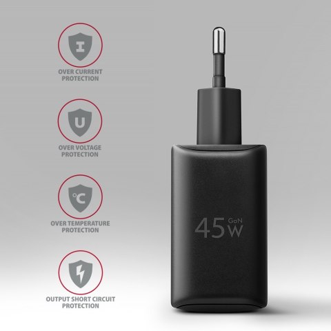 ACU-PQ45 Ładowarka sieciowa 2-port QC3.0,4.0/AFC/FCP/PPS/Apple + PD type-C, 45W, Czarna ACU-PQ45 Ładowarka sieciowa 2-port QC3.0,4.0/AFC/FCP/PPS/Apple + PD type-C, 45W, Czarna