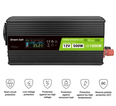Przetwornica LCD 12V 500W/1000W Czysty sinus z wywietlaczem Przetwornica LCD 12V 500W/1000W Czysty sinus z wywietlaczem
