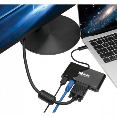 Wieloportowy adapter USB-C 4K HDMI, VGA, USB-A, GbE, HDCP U444-06N-HV4GUB Czarny Wieloportowy adapter USB-C 4K HDMI, VGA, USB-A, GbE, HDCP U444-06N-HV4GUB Czarny