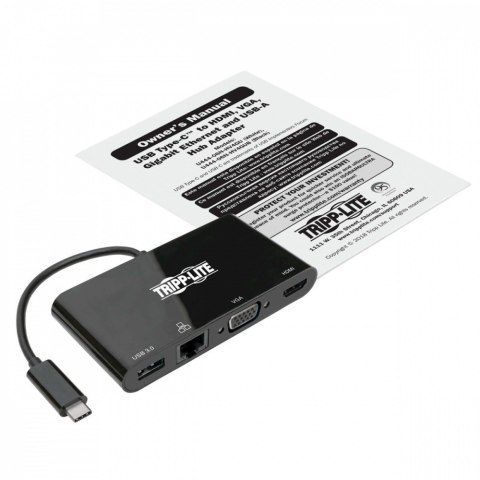 Wieloportowy adapter USB-C 4K HDMI, VGA, USB-A, GbE, HDCP U444-06N-HV4GUB Czarny Wieloportowy adapter USB-C 4K HDMI, VGA, USB-A, GbE, HDCP U444-06N-HV4GUB Czarny