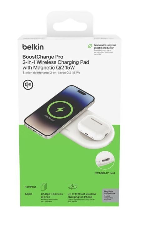 Ładowarka podwójna BoostCharge Pro Qi2 15W biała
