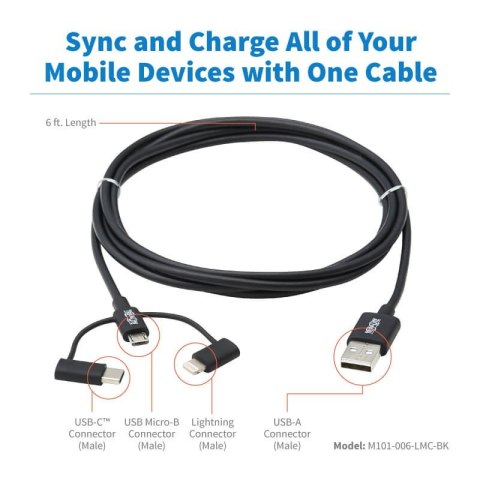 USB-A/Lightning USB Micro-B i USB-C 1.8m USB-A/Lightning USB Micro-B i USB-C 1.8m
