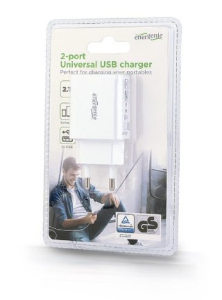 Ładowarka 2 portowa USB 2.1A biała