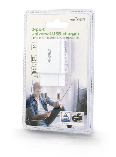Ładowarka 2 portowa USB 2.1A biała