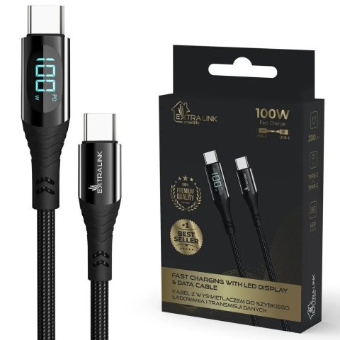 Kabel USB Typ-C do USB Typ-C Smart Life Braided 100W 2m czarny z wyświetlaczem LED Kabel USB Typ-C do USB Typ-C Smart Life Braided 100W 2m czarny z wyświetlaczem LED