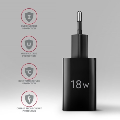 ACU-QC18 Ładowarka sieciowa QC 18W, 1x port USB-A, QC3.0/AFC/FCP/SMART Czarna ACU-QC18 Ładowarka sieciowa QC 18W, 1x port USB-A, QC3.0/AFC/FCP/SMART Czarna