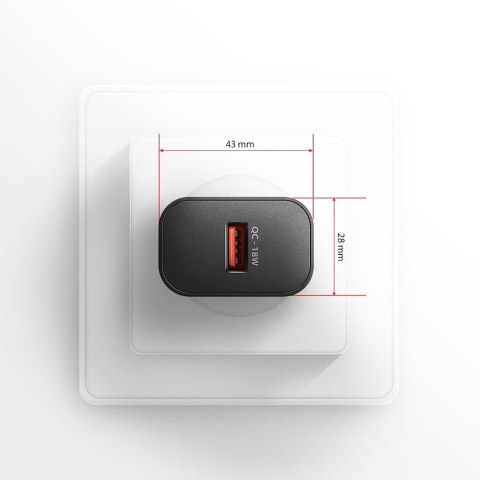 ACU-QC18 Ładowarka sieciowa QC 18W, 1x port USB-A, QC3.0/AFC/FCP/SMART Czarna ACU-QC18 Ładowarka sieciowa QC 18W, 1x port USB-A, QC3.0/AFC/FCP/SMART Czarna