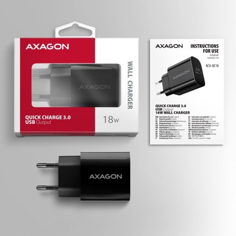 ACU-QC18 Ładowarka sieciowa QC 18W, 1x port USB-A, QC3.0/AFC/FCP/SMART Czarna ACU-QC18 Ładowarka sieciowa QC 18W, 1x port USB-A, QC3.0/AFC/FCP/SMART Czarna