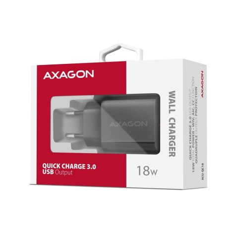 ACU-QC18 Ładowarka sieciowa QC 18W, 1x port USB-A, QC3.0/AFC/FCP/SMART Czarna ACU-QC18 Ładowarka sieciowa QC 18W, 1x port USB-A, QC3.0/AFC/FCP/SMART Czarna