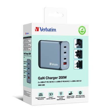 Ładowarka GNC-200 32204 GaN 200W, PD 3.0, QC 3.0, 3x USB-C, 1x USB-A, UE/UK