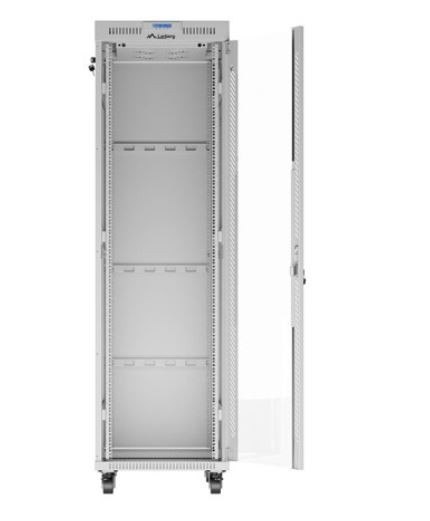 Szafa stojąca rack 19'' 42U 600x800 szara drzwi szklane flack pack