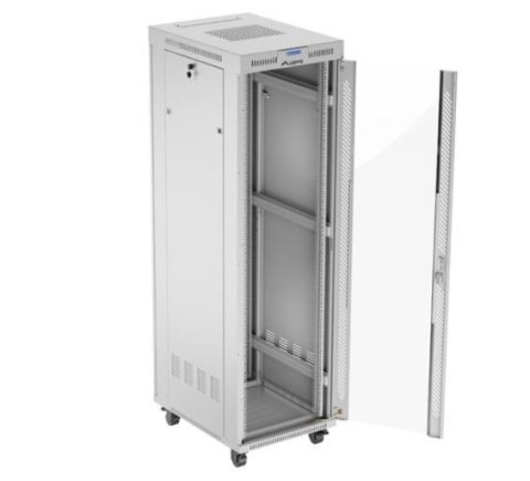 Szafa stojąca rack 19'' 42U 600x800 szara drzwi szklane flack pack