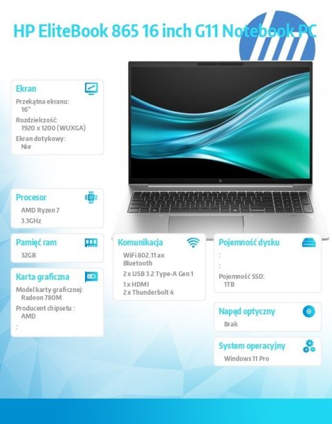 Notebook EliteBook 865 G11 Ryzen 7 8840U 1TB/32GB/W11P/16.0 9G0Z5ET