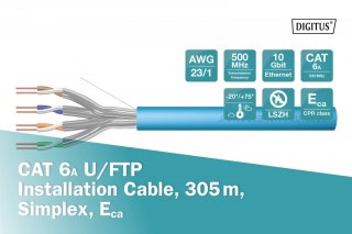 Kabel instalacyjny kat.6A, U/FTP, Eca, AWG 23/1, LSOH, 305m, karton, Niebieski