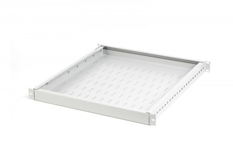 Półka do szaf regulowana 19 cali, 1U, gł. 500-900 mm, nośność 100kg, mocowanie w 4 punktach, szara, śruby w komplecie