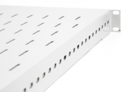 Półka do szaf regulowana 19 cali, 1U, gł. 500-900 mm, nośność 100kg, mocowanie w 4 punktach, szara, śruby w komplecie