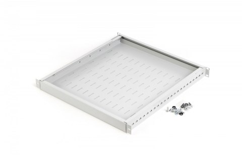Półka do szaf regulowana 19 cali, 1U, gł. 500-900 mm, nośność 100kg, mocowanie w 4 punktach, szara, śruby w komplecie