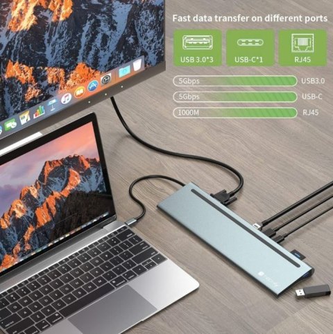 Stacja dokująca notebook USB-C na HDMI/DP/VGA/USB-A/RJ45/SD/USB-C PD