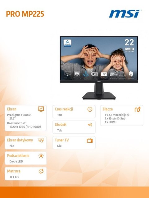 Monitor PRO MP225 21.5 cala/LED/FHD/Flat/100Hz/Czarny