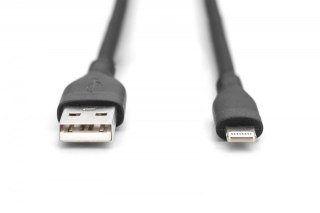 Kabel połączeniowy silikonowy USB-A - Lightning, USB 2.0 12W, certyfikat MFI, 1m Czarny