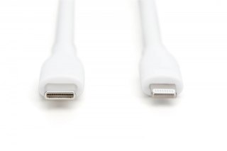 Kabel połączeniowy silikonowy USB-C - Lightning, USB 2.0 60W, certyfikat MFI, 0,5m Biały