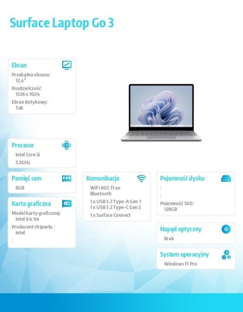 Laptop GO3 W11P i5/8GB/128GB/12,4 cali XJD-00014 Laptop GO3 W11P i5/8GB/128GB/12,4 cali XJD-00014