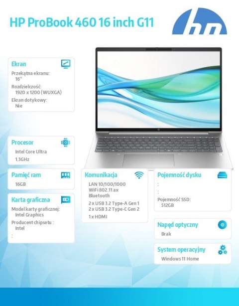 Notebook PB 460 G11 U5-125U 16GB/512GB/16 cali WUXGA/W11H/ AD1J5ET